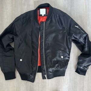 South Pole Black and Red Bomber Jacket with Ribbed Cuffs